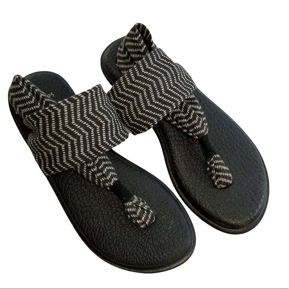 Sanuk Yoga Sling Flip Flop Sandals SWS10535 Black Natural Congo Women's 8